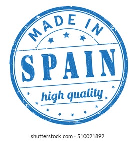 grunge rubber stamp with text "made in Spain, high quality" on white, vector illustration