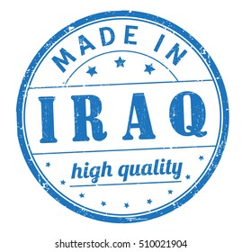 grunge rubber stamp with text "made in Iraq, high quality" on white, vector illustration