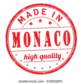 grunge rubber stamp with text "made in Monaco, high quality" on white, vector illustration