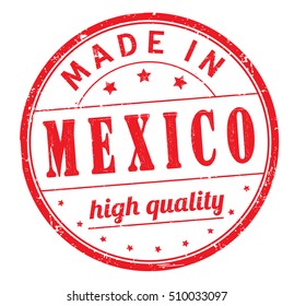 grunge rubber stamp with text "made in Mexico, high quality" on white, vector illustration