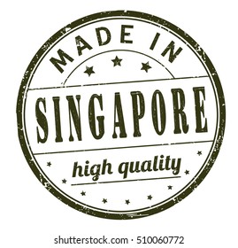 grunge rubber stamp with text "made in Singapore, high quality" on white, vector illustration