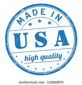 grunge rubber stamp with text "made in USA, high quality" on white, vector illustration
