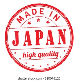 grunge rubber stamp with text "made in Japan, high quality" on white, vector illustration
