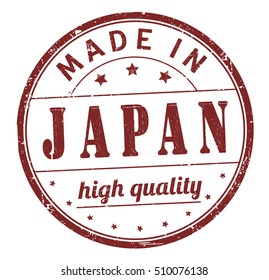 grunge rubber stamp with text "made in Japan, high quality" on white, vector illustration
