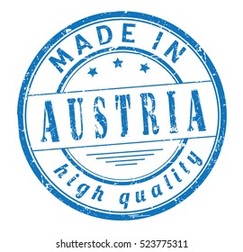 grunge rubber stamp with text "made in Austria" on white, vector illustration