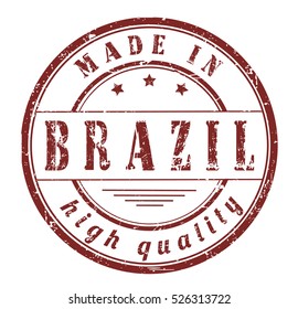 grunge rubber stamp with text "made in Brazil, high quality" on white, vector illustration