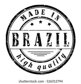 grunge rubber stamp with text "made in Brazil, high quality" on white, vector illustration
