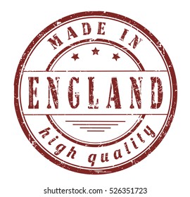 grunge rubber stamp with text "made in England, high quality" on white, vector illustration