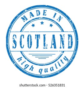 grunge rubber stamp with text "made in Scotland, high quality" on white, vector illustration