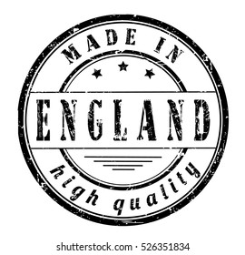grunge rubber stamp with text "made in England, high quality" on white, vector illustration