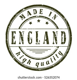 grunge rubber stamp with text "made in England, high quality" on white, vector illustration