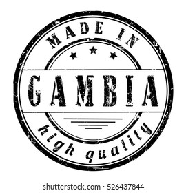 grunge rubber stamp with text "made in Gambia, high quality" on white, vector illustration