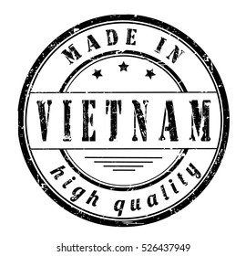 grunge rubber stamp with text "made in Vietnam, high quality" on white, vector illustration
