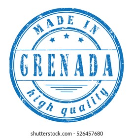 grunge rubber stamp with text "made in Grenada, high quality" on white, vector illustration