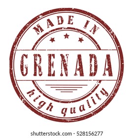 grunge rubber stamp with text "made in Grenada, high quality" on white, vector illustration