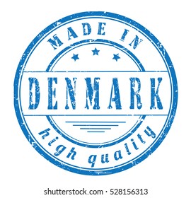 grunge rubber stamp with text "made in Denmark, high quality" on white, vector illustration
