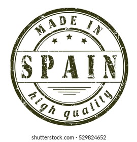 grunge rubber stamp with text "made in Spain, high quality" on white, vector illustration
