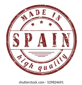 grunge rubber stamp with text "made in Spain, high quality" on white, vector illustration