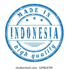 grunge rubber stamp with text "made in Indonesia, high quality" on white, vector illustration
