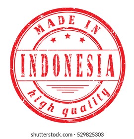 grunge rubber stamp with text "made in Indonesia, high quality" on white, vector illustration