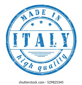grunge rubber stamp with text "made in Italy, high quality" on white, vector illustration