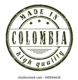 grunge rubber stamp with text "made in Colombia, high quality" on white, vector illustration
