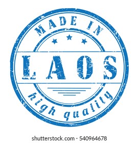 grunge rubber stamp with text "made in Laos, high quality" on white, vector illustration