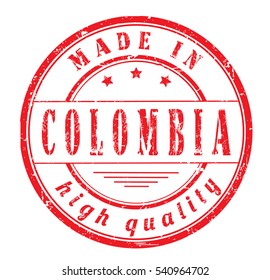 grunge rubber stamp with text "made in Colombia, high quality" on white, vector illustration