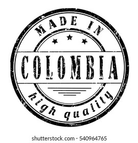 grunge rubber stamp with text "made in Colombia, high quality" on white, vector illustration