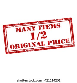 Grunge rubber stamp with text Many Items 1/2 Original Price,vector illustration