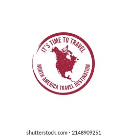 Grunge rubber stamp with the text North America travel destination written inside the stamp. Time to travel. Asia travel destination grunge rubber stamp vector