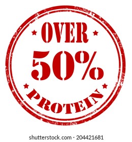 Grunge rubber stamp with text Over 50% Protein,vector illustration