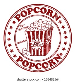 Grunge rubber stamp, with the text Popcorn written inside, vector illustration