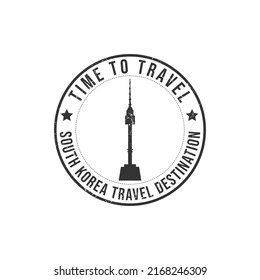 Grunge rubber stamp with the text South Korea travel destination written inside the stamp. Time to travel. Silhouette of South Korea historical place vector image.