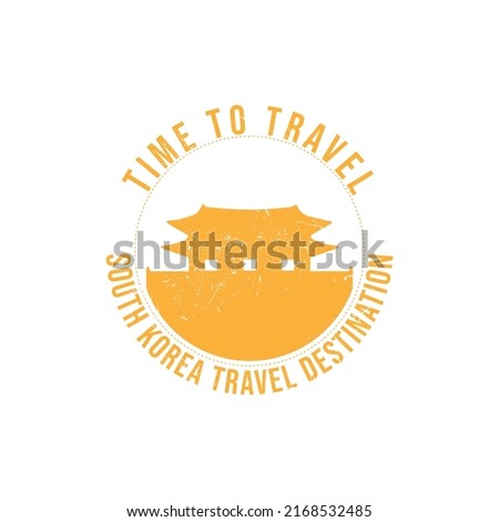 Grunge rubber stamp with the text South Korea travel destination written inside the stamp. Time to travel. Silhouette of South Korea historical place vector image.