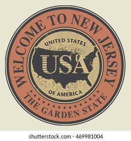 Grunge rubber stamp with text Welcome to New Jersey, vector illustration