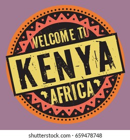 Grunge rubber stamp with the text Welcome to Kenya, Africa written inside the stamp