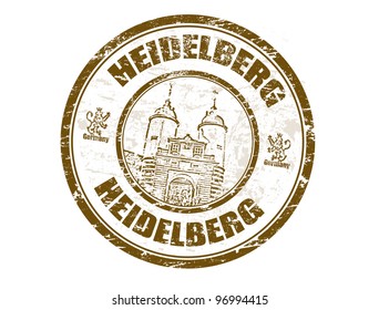 Grunge rubber stamp with town gate of Heidelberg shape and the word Heidelberg written inside