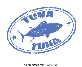 Grunge rubber stamp of a tuna fish and the word tuna written inside