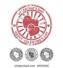 Grunge rubber stamp with two hearts, and other variants of the same stamp. Vector illustrator