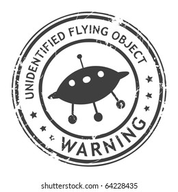 Grunge rubber stamp with UFO and the text unidentified flying object written inside the stamp, vector illustration