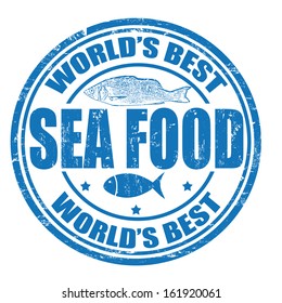 Grunge rubber stamp with the word Sea food written inside the stamp