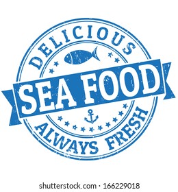Grunge rubber stamp with the word Sea food written inside, vector illustration