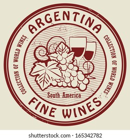 Grunge rubber stamp with words Argentina, Fine Wines, vector illustration