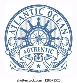 Grunge rubber stamp with the words Atlantic Ocean written inside the stamp