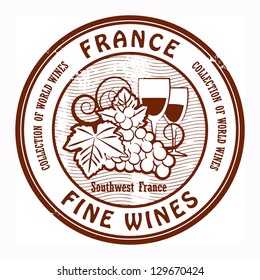 Grunge rubber stamp with words France, Fine Wines, vector illustration