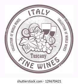 Grunge rubber stamp with words Italy, Fine Wines, vector illustration