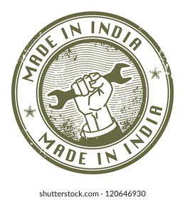 Grunge rubber stamp with words Made in India inside, vector illustration
