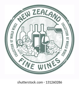 Grunge rubber stamp with words New Zealand, Fine Wines, vector illustration