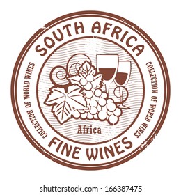 Grunge rubber stamp with words South Africa, Fine Wines, vector illustration
